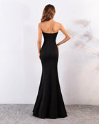 Strapless Bow Detail Satin Mermaid Evening Gown | Oyese