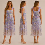 3D Floral Embroidered Tulle Mini Dress – Bow Strap Sweetheart Party Dress | Oyese