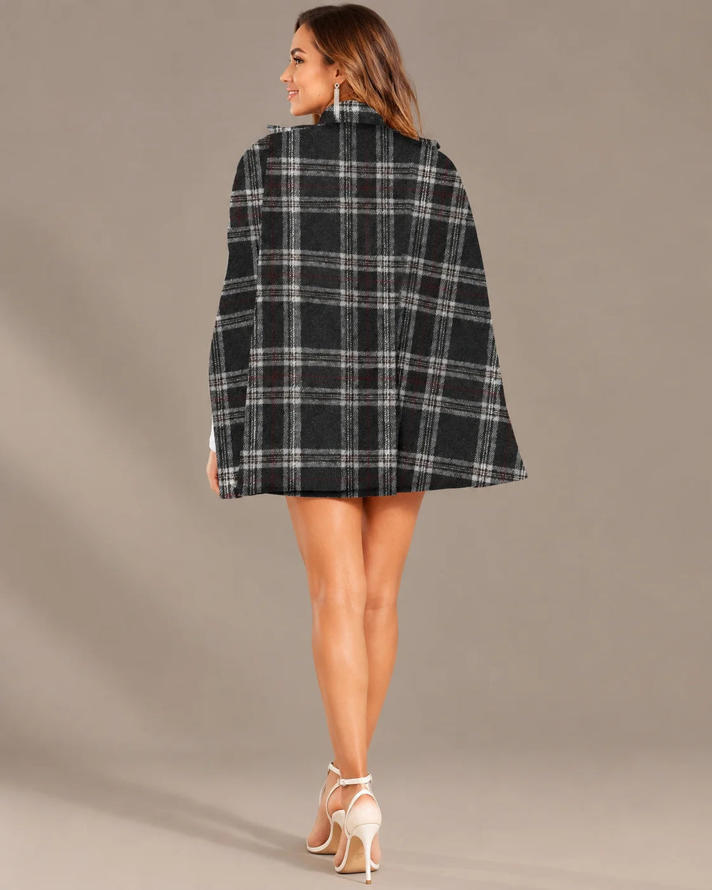 Plaid Double-Breasted Button Front Cape Coat | Oyese