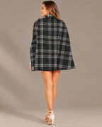 Plaid Double-Breasted Button Front Cape Coat | Oyese