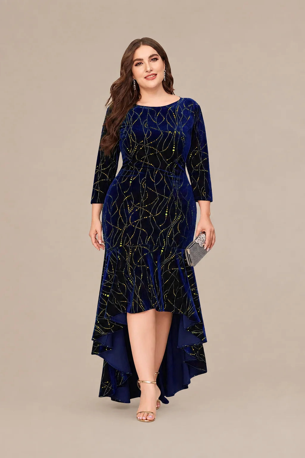 Plus Size Velvet Mermaid High-Low Evening Dress | Oyese