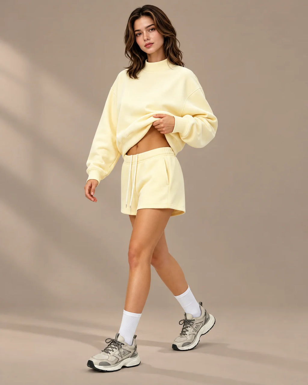 Oversized Mock Neck Fleece-Lined Pullover Sweatshirt | Oyese