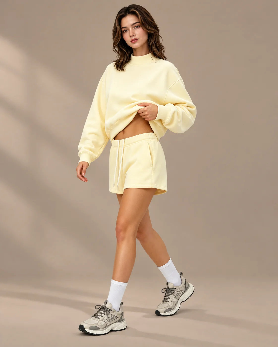 Oversized Mock Neck Fleece-Lined Pullover Sweatshirt | Oyese