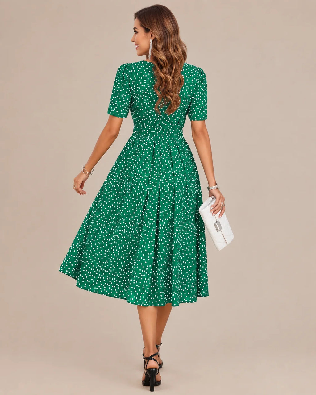Polka Dot Tie Waist Fit-and-Flare Midi Dress | Oyese