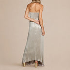Strapless Pleated Maxi Gown – V-Notch Accordion Pleat Formal Dress | Oyese