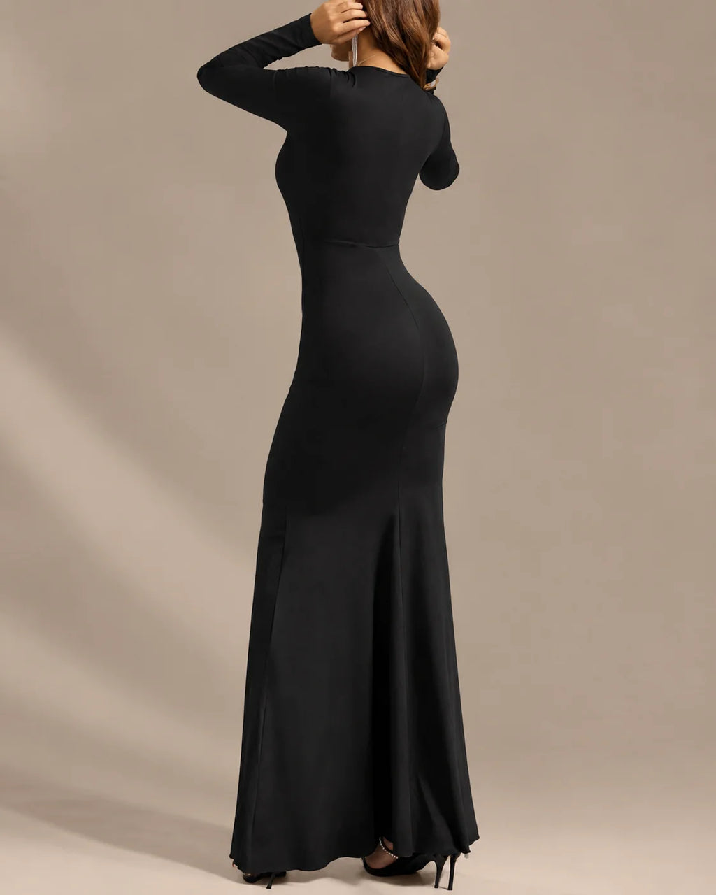 Long Sleeve Ruffle Mermaid Maxi Dress – High-Low Hem Formal Fall Gown | Oyese