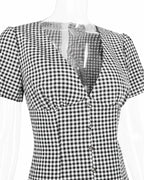 V-Neck Button Front Gingham Fitted Mini Dress | Oyese