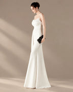 Spaghetti Strap Beaded Chain Draped Satin Mermaid Gown | Oyese