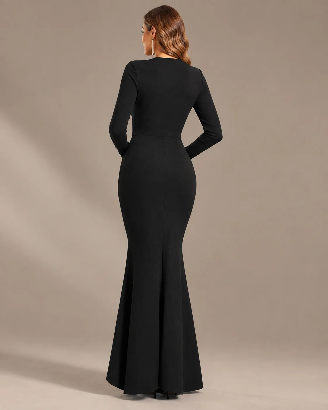 Long Sleeve Ruffle Mermaid Maxi Dress – High-Low Hem Formal Fall Gown | Oyese