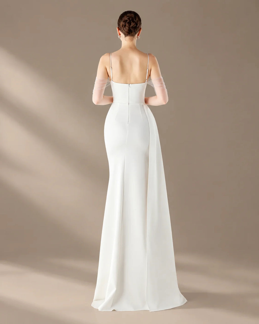 Spaghetti Strap Beaded Chain Draped Satin Mermaid Gown | Oyese