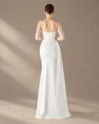 Spaghetti Strap Beaded Chain Draped Satin Mermaid Gown | Oyese