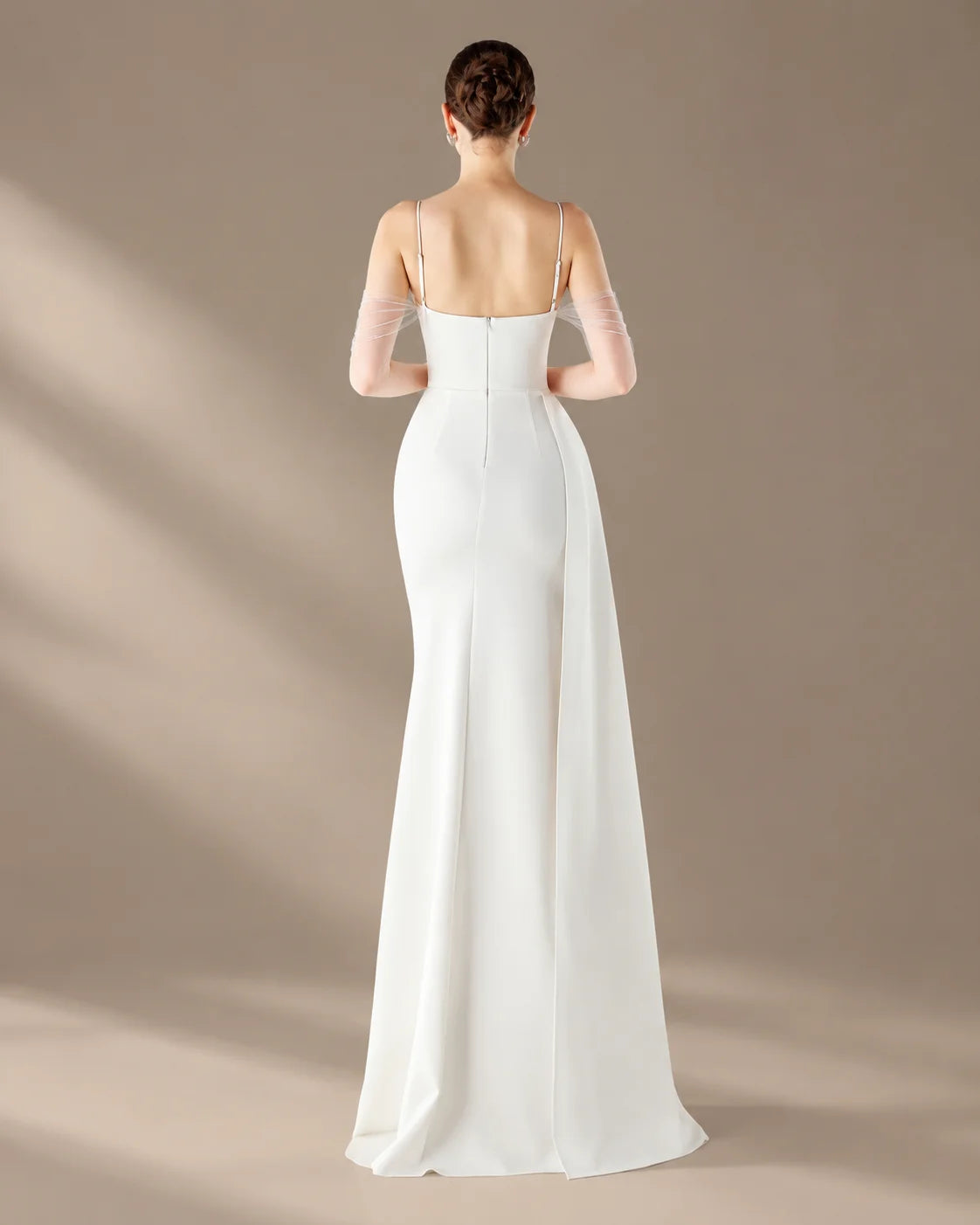Spaghetti Strap Beaded Chain Draped Satin Mermaid Gown | Oyese