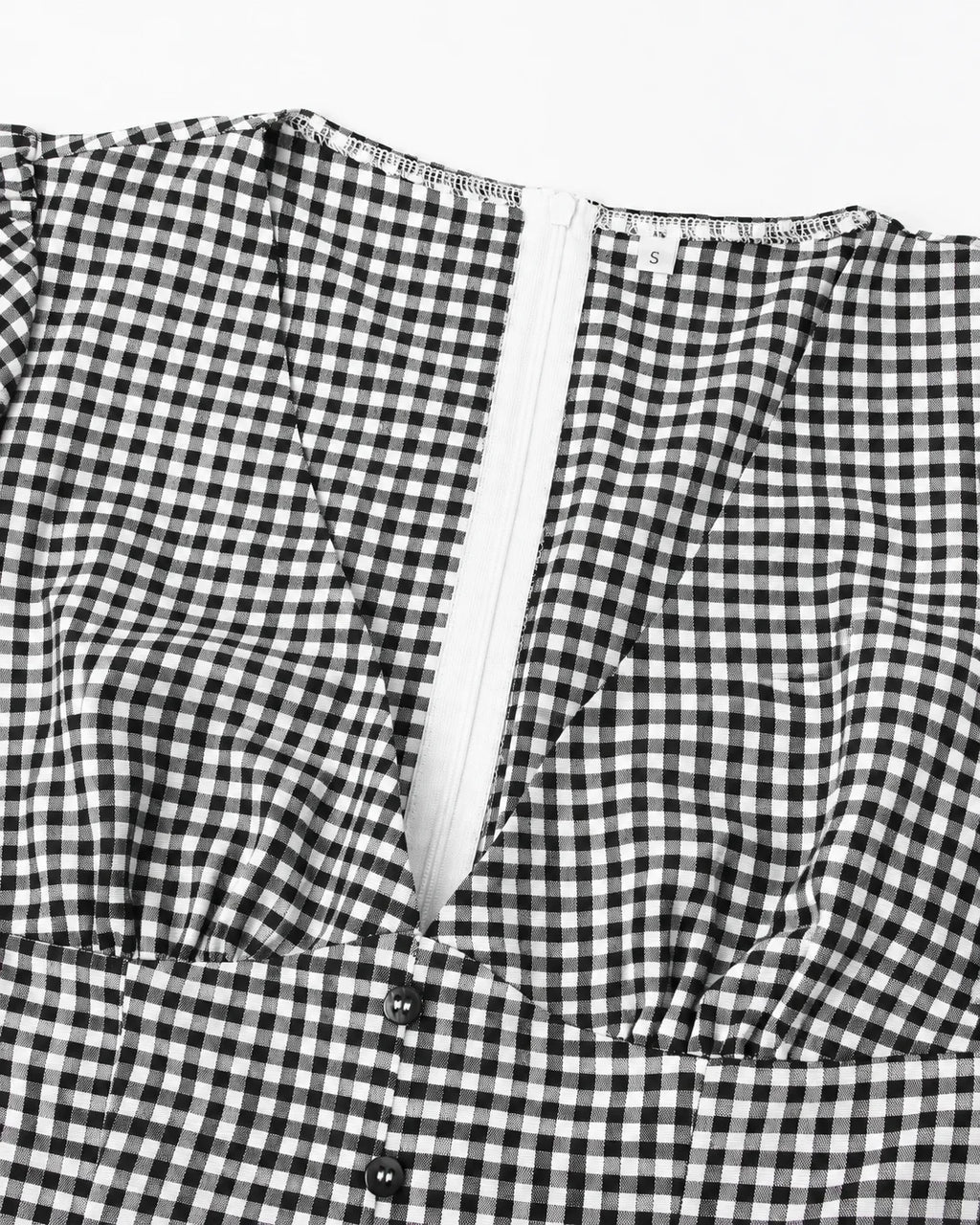 V-Neck Button Front Gingham Fitted Mini Dress | Oyese