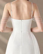 Spaghetti Strap Beaded Chain Draped Satin Mermaid Gown | Oyese
