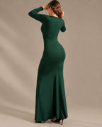 Long Sleeve Ruffle Mermaid Maxi Dress – High-Low Hem Formal Fall Gown | Oyese