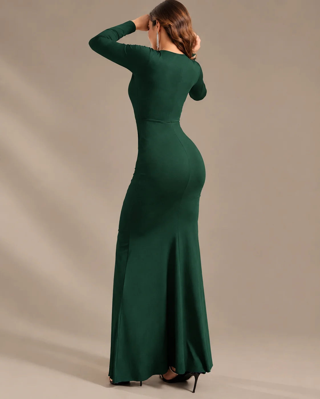 Long Sleeve Ruffle Mermaid Maxi Dress – High-Low Hem Formal Fall Gown | Oyese