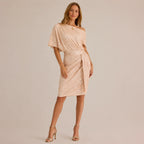 One Shoulder Sequin Ruched Cocktail Dress – Evening Party Glam | Oyese