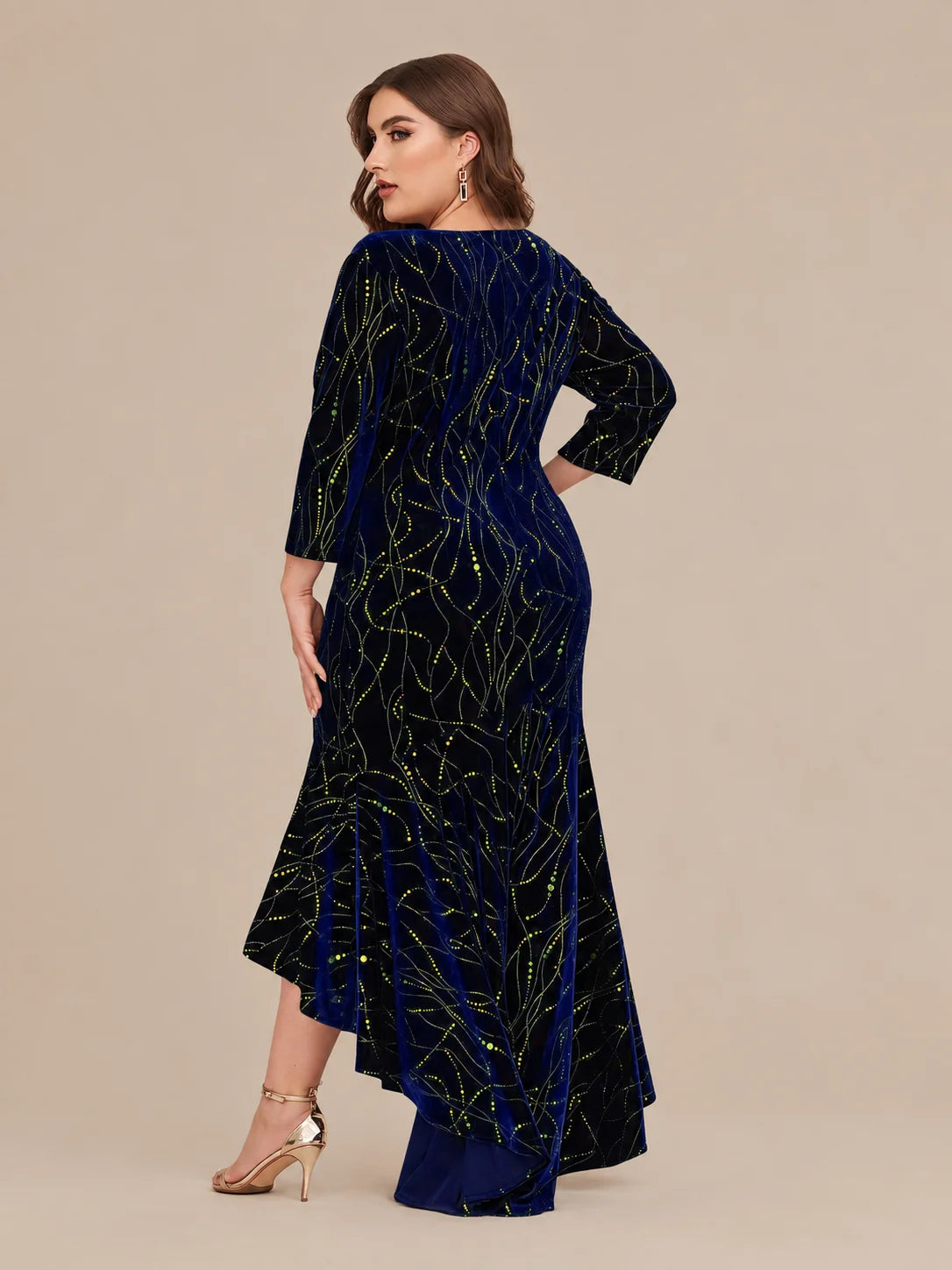 Plus Size Velvet Mermaid High-Low Evening Dress | Oyese