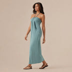 Halter Tie Gathered Maxi Dress with Pockets – Relaxed Summer Drape | Oyese