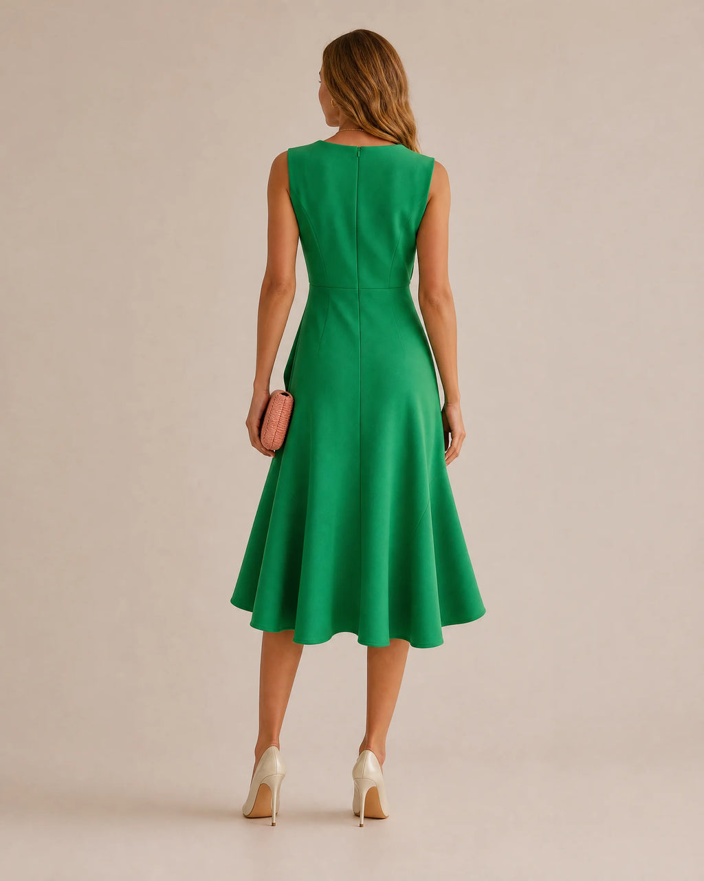 Twisted Knot Waist Midi Dress – Sleeveless Round Neck Office Dress | Oyese