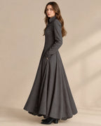 Faux Suede Button Front Maxi Dress – Long Sleeve Vintage Shirt Dress | Oyese