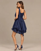 Chiffon Cami Mini Dress with Neck Scarf – Loose Ruffle Hem Party Dress | Oyese