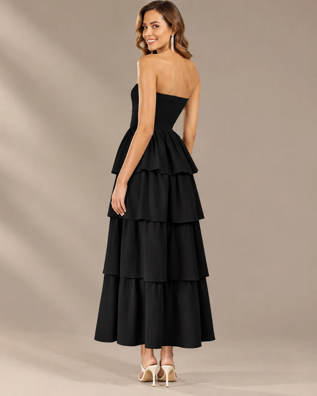 Strapless Smocked Bodice Tiered Maxi Dress | Oyese