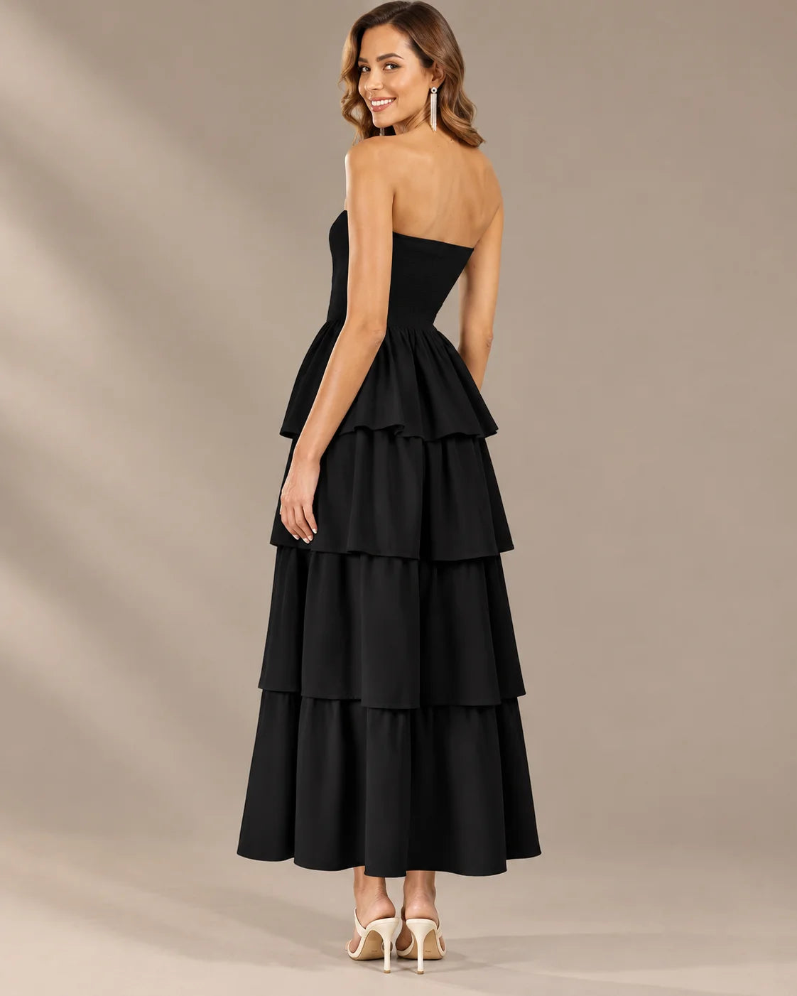 Strapless Smocked Bodice Tiered Maxi Dress | Oyese
