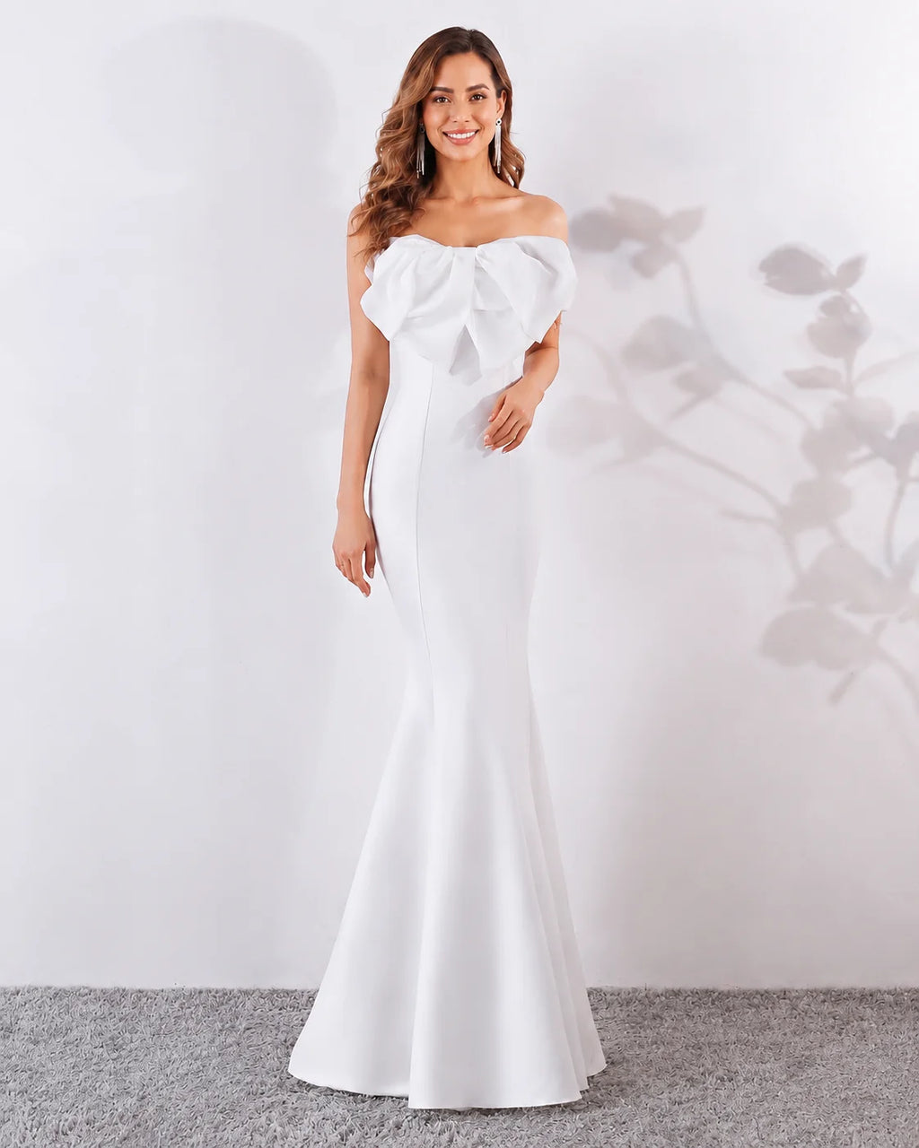 Strapless Bow Detail Satin Mermaid Evening Gown | Oyese