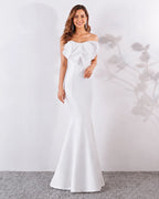 Strapless Bow Detail Satin Mermaid Evening Gown | Oyese