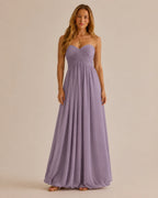 Strapless Sweetheart Chiffon A-Line Maxi Dress – Bridesmaid Formal Gown | Oyese