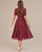 Polka Dot Tie Waist Fit-and-Flare Midi Dress | Oyese