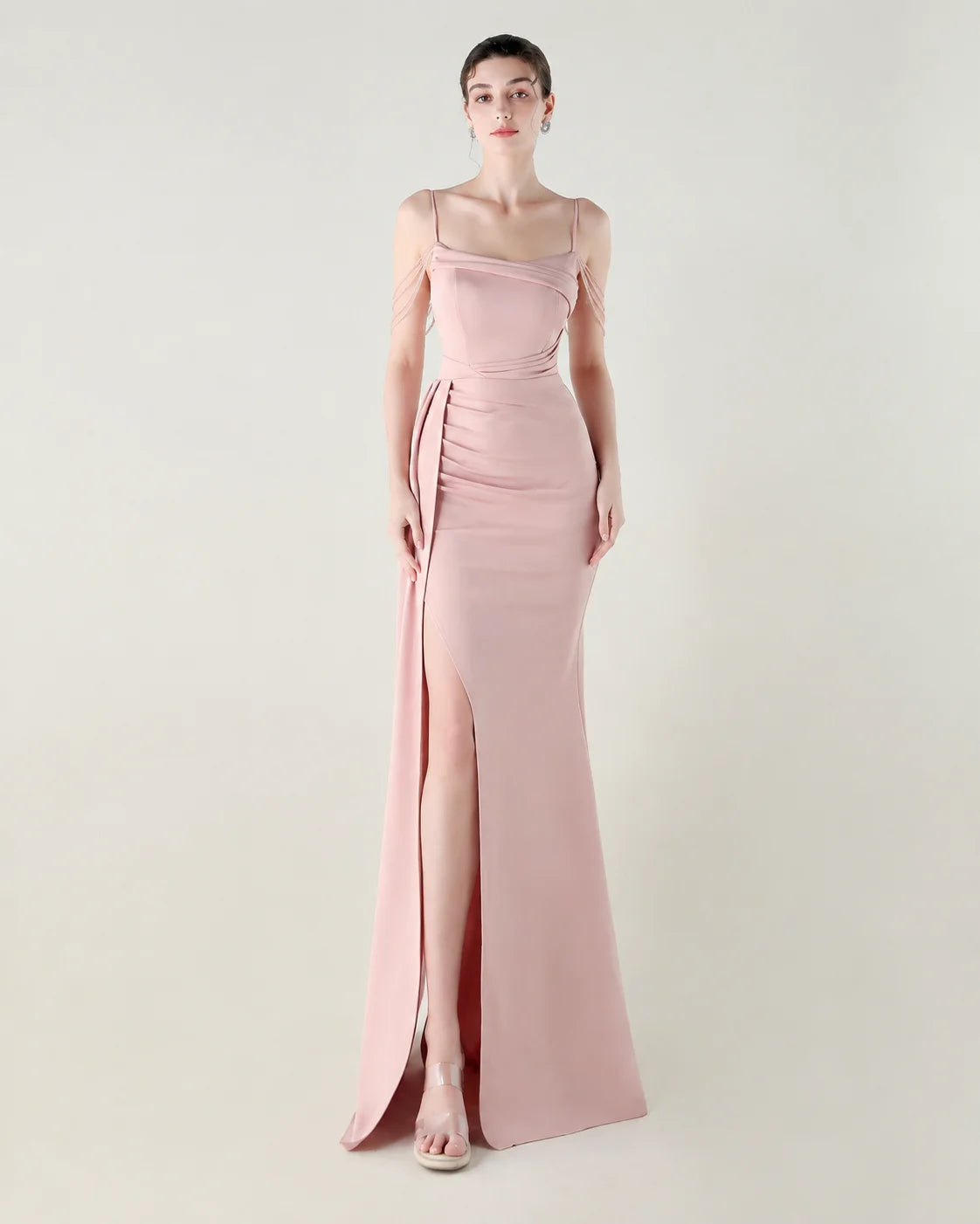 Strapless Beaded Chain Strap Ruched Mermaid Gown | Oyese