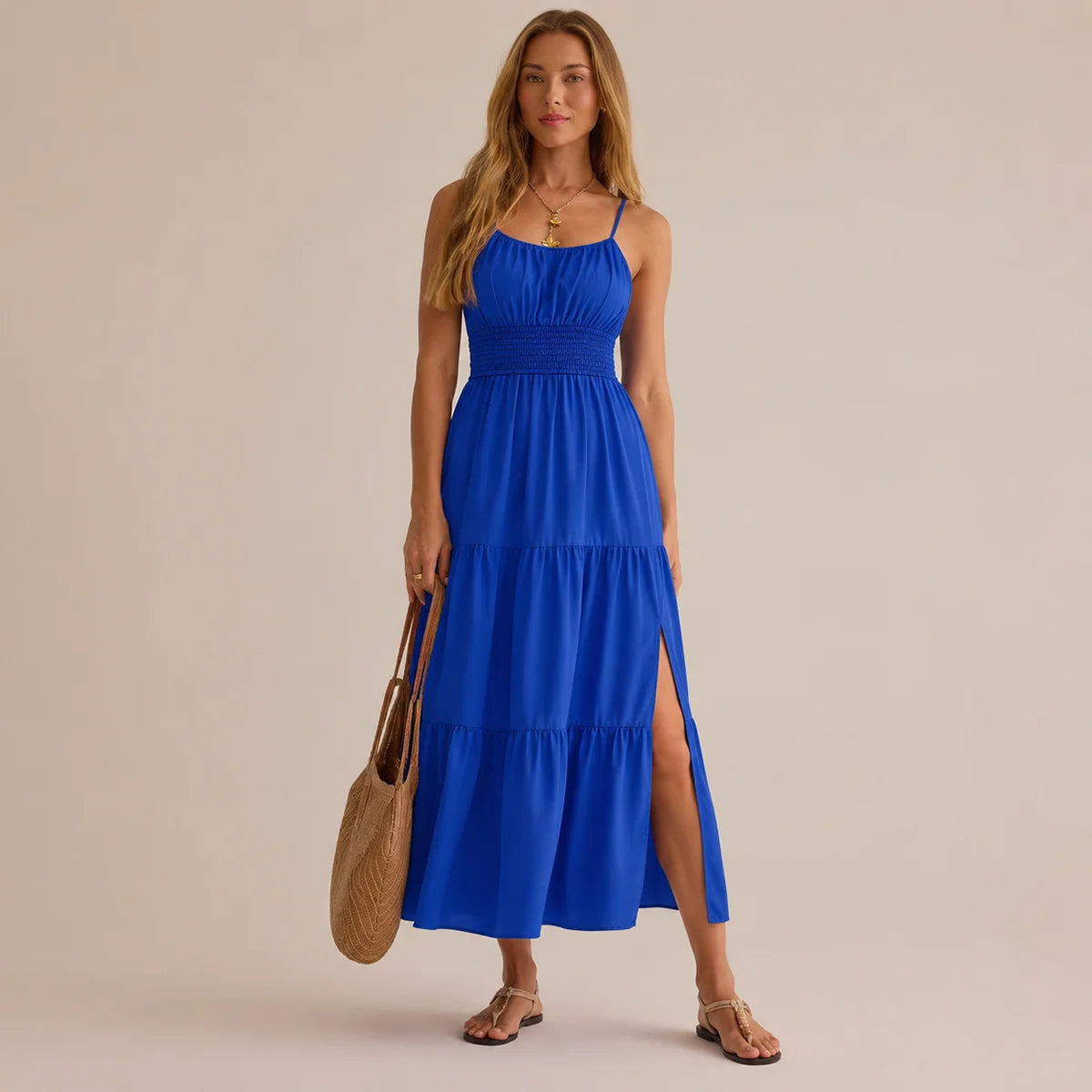 Pleated Solid Color Slim Dress