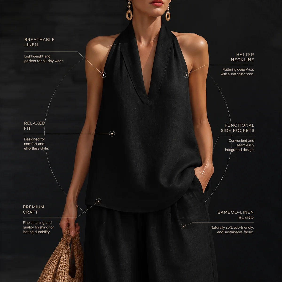 Women's 2-Piece Bamboo Linen Halter Set