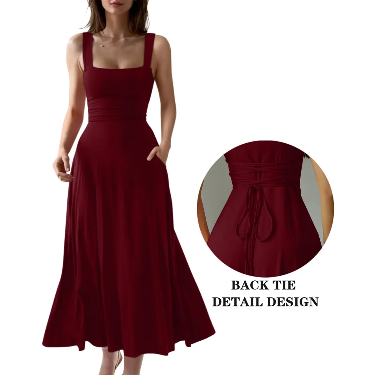 Women's Casual Sleeveless Square Neck Long Dress