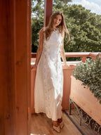 Elegant Crochet Eyelet White Maxi Dress