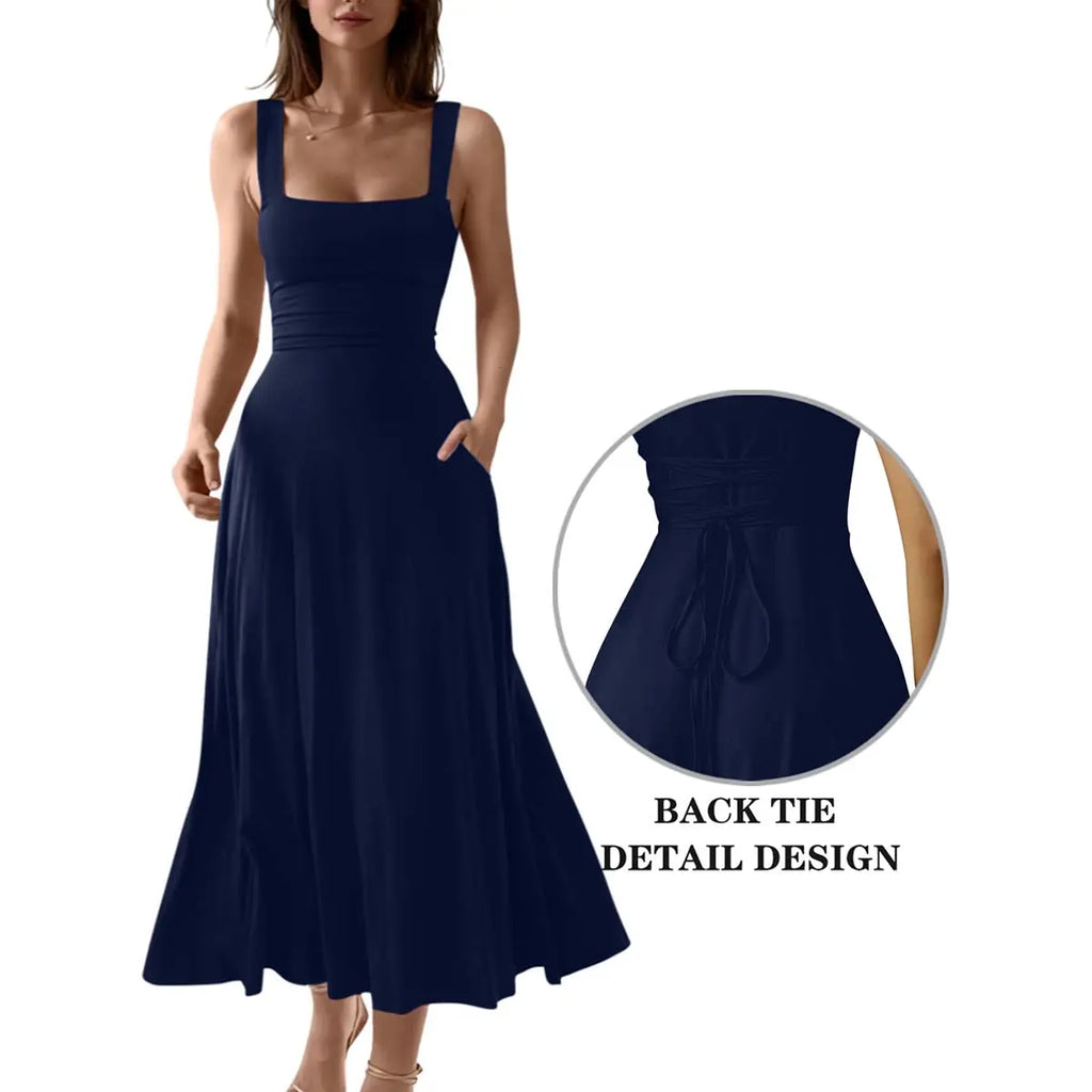 Women's Casual Sleeveless Square Neck Long Dress