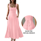 Women's Casual Sleeveless Square Neck Long Dress