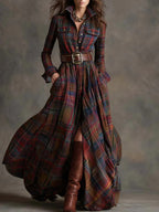Women's Tartan Plaid Maxi Shirt Dress