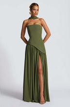 Women's Strapless Cape Halter Maxi Dress
