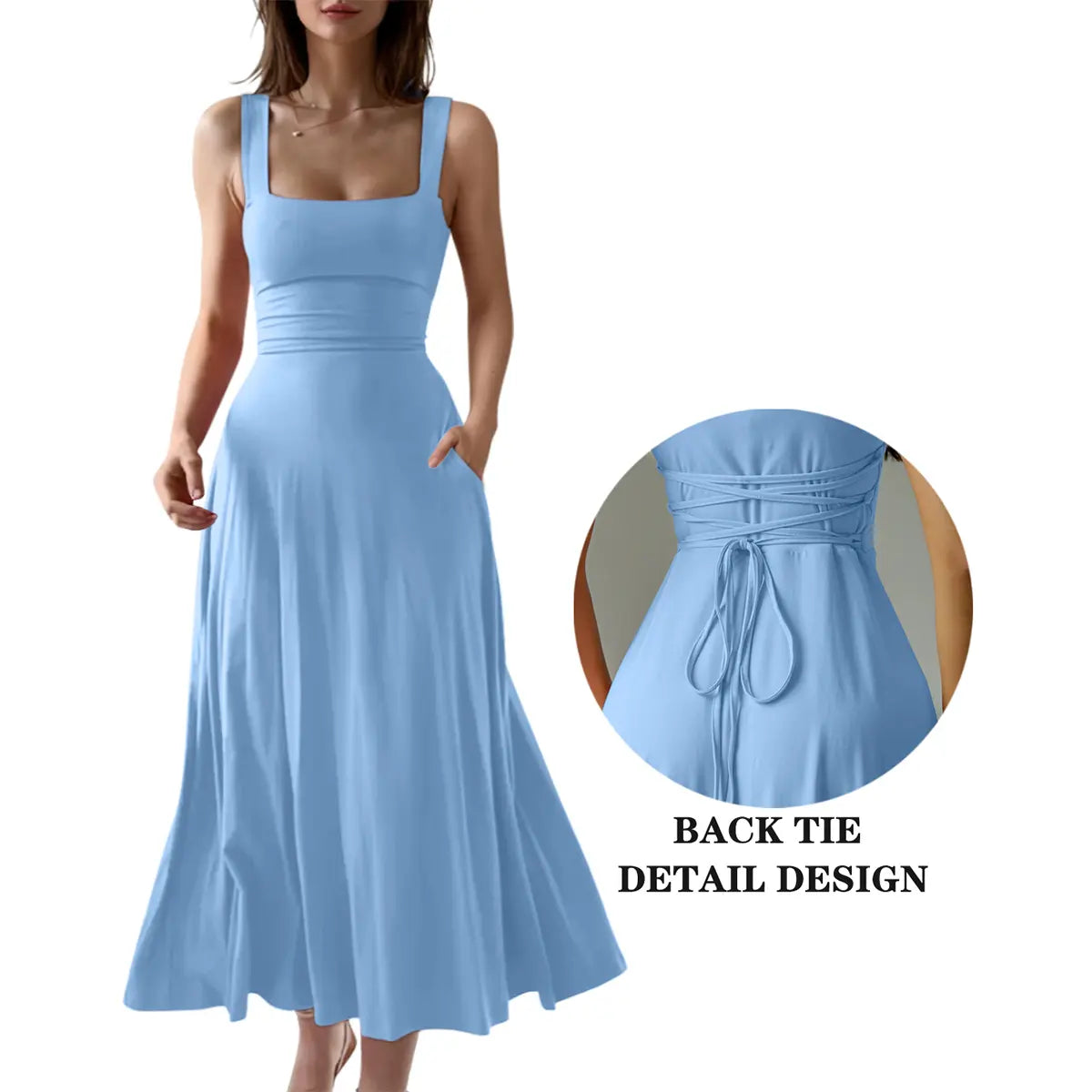 Women's Casual Sleeveless Square Neck Long Dress