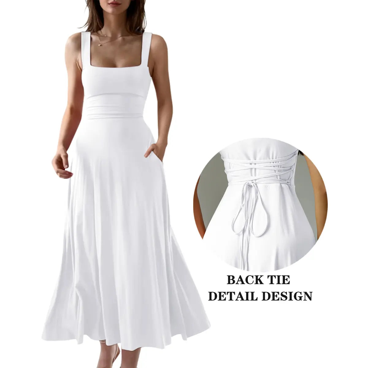 Women's Casual Sleeveless Square Neck Long Dress