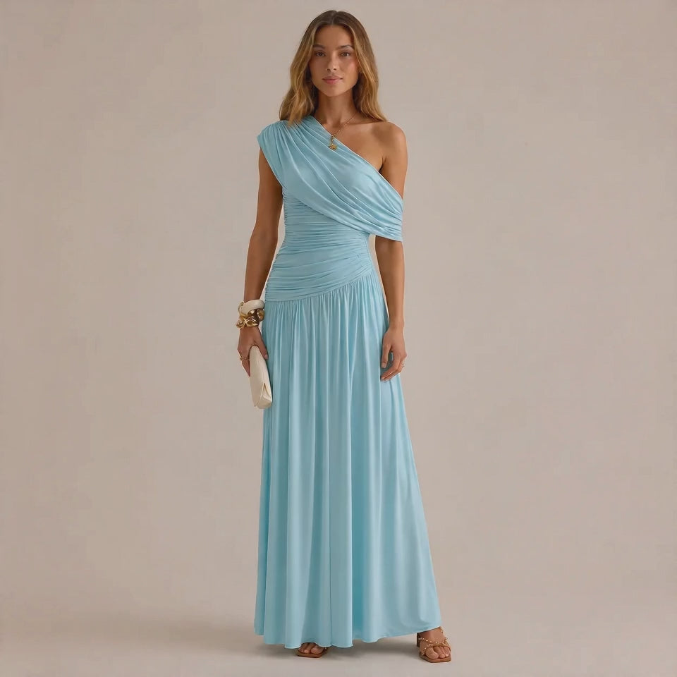 One Shoulder Wrap Dress – Elegant Party Night Look | Oyese