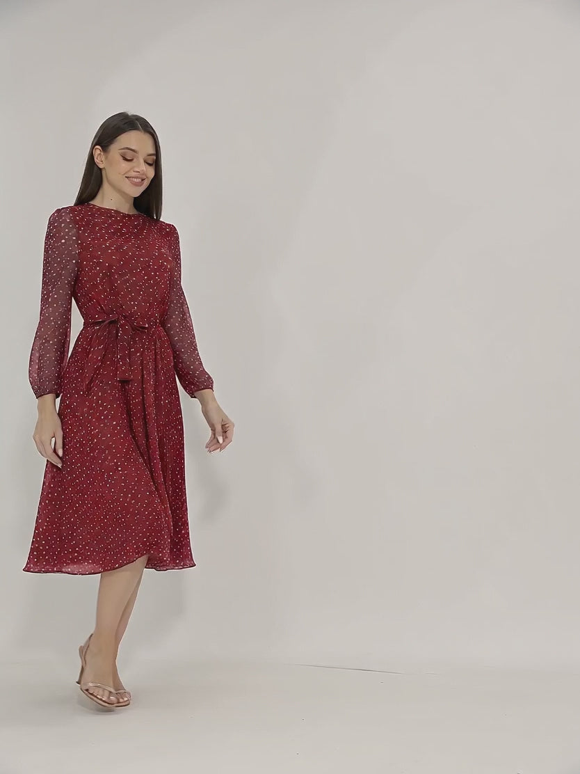 Sheer Long Sleeve Polka Dot Swing Midi Dress | Oyese