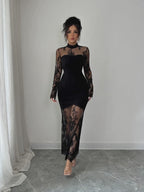 Floral Lace Long Sleeve Glove Fishtail Maxi Dress | Oyese